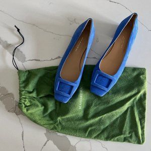 Ann Mashburn Buckle Shoes in Blue Suede 38.5 8 NEW $295